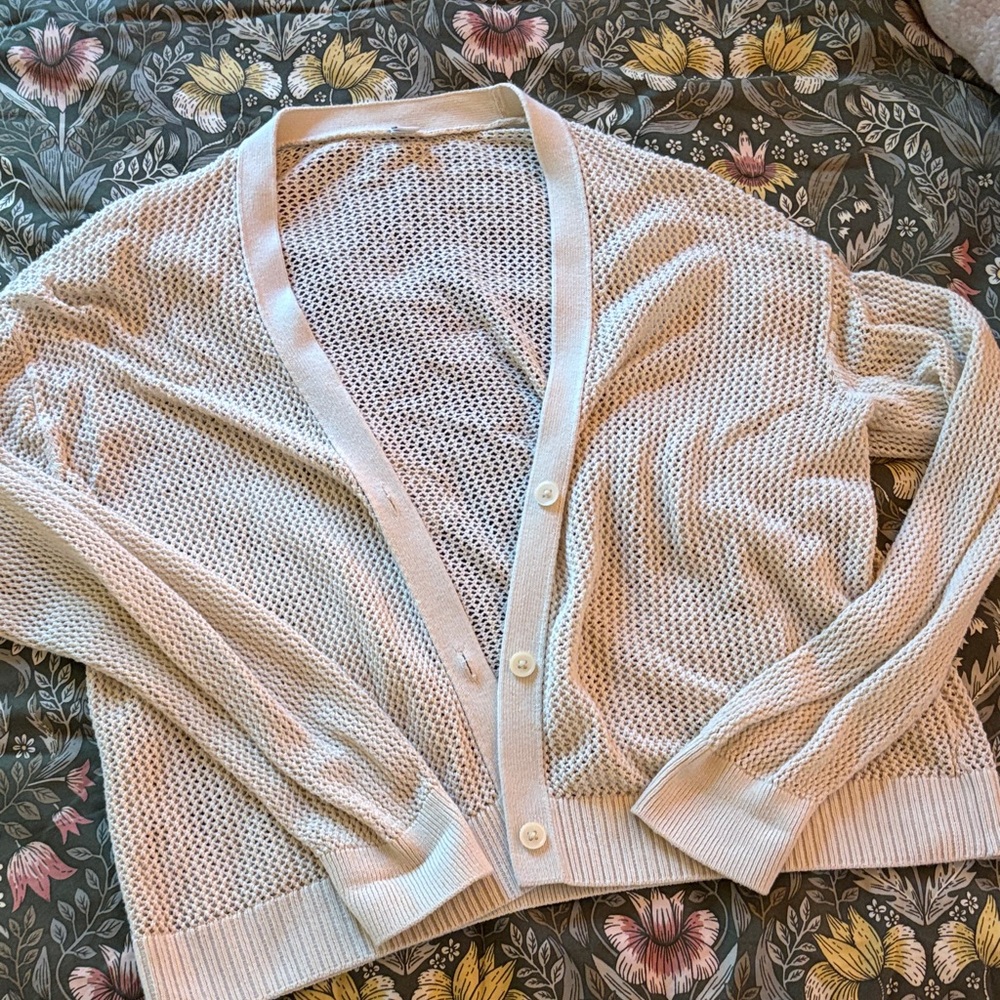 Uniqlo tan cotton crochet cardigan